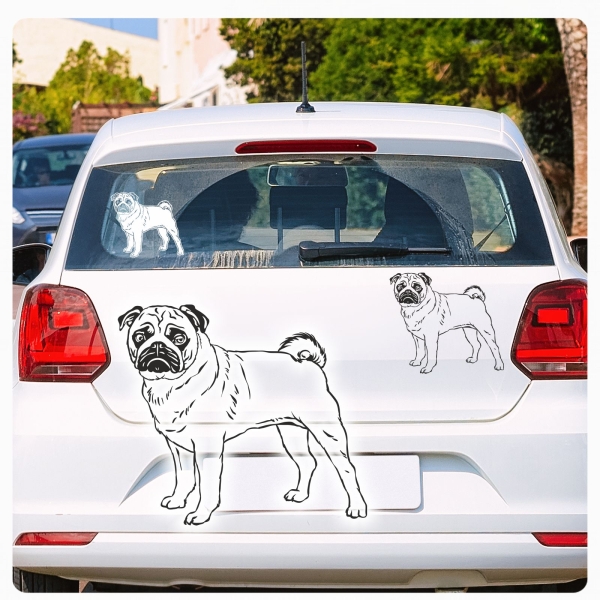 Hundeaufkleber Mops Pug stehend Autoaufkleber Auto Sticker Aufkleber A1735